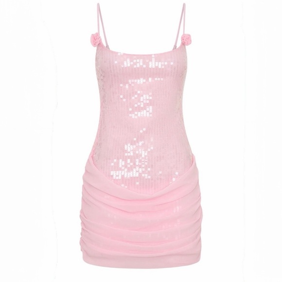 NWT White Fox Studio Starlet Sequin Mini Dress in Baby Pink Size XS - Picture 16 of 16